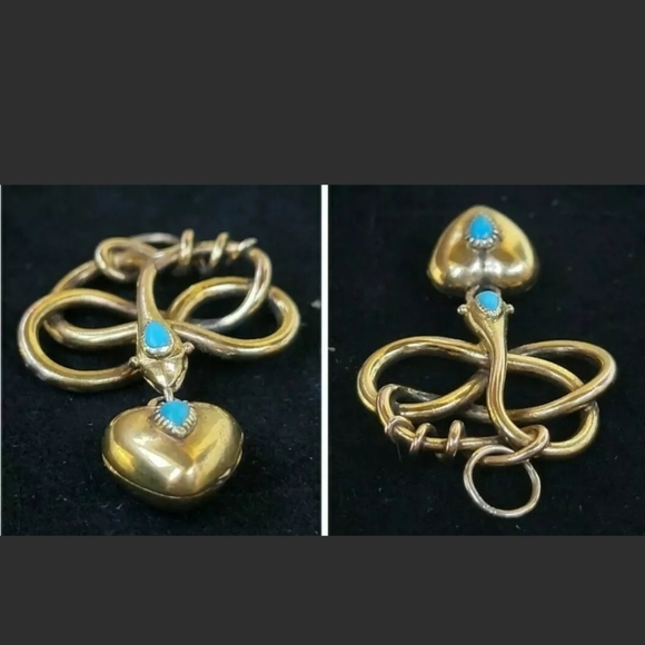 Antique Victorian 18K Gold  Snake Heart Locket Pendant-Estate Jewelry - Picture 8 of 12